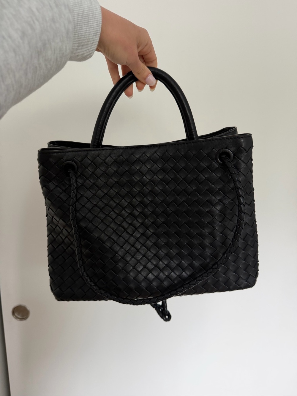 Quince Black Woven Leather Tote